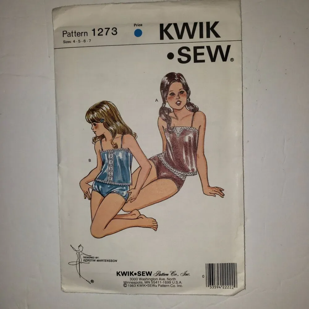 KWIK SEW Pattern 1273 Girls Camisole & Hip Hugger Panties Sizes 4-7 Pattern NEW